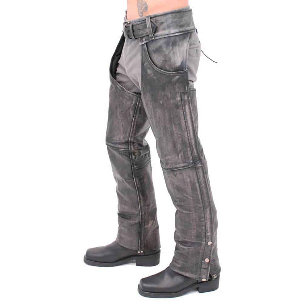 Vintage Gray Leather Motorcycle Chaps - Classic Look & Fit
